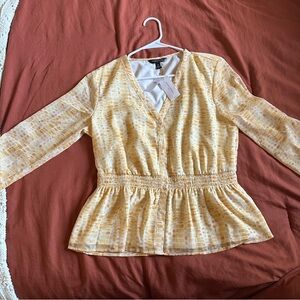 Banana Republic Yellow Printed V-Neck Peplum Blouse, NWT, M